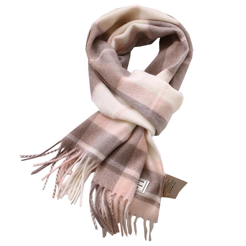 Лучшие товары в Великобритании 100% шерстяной клетчатый шарф женский зимний студенческий — фото 6