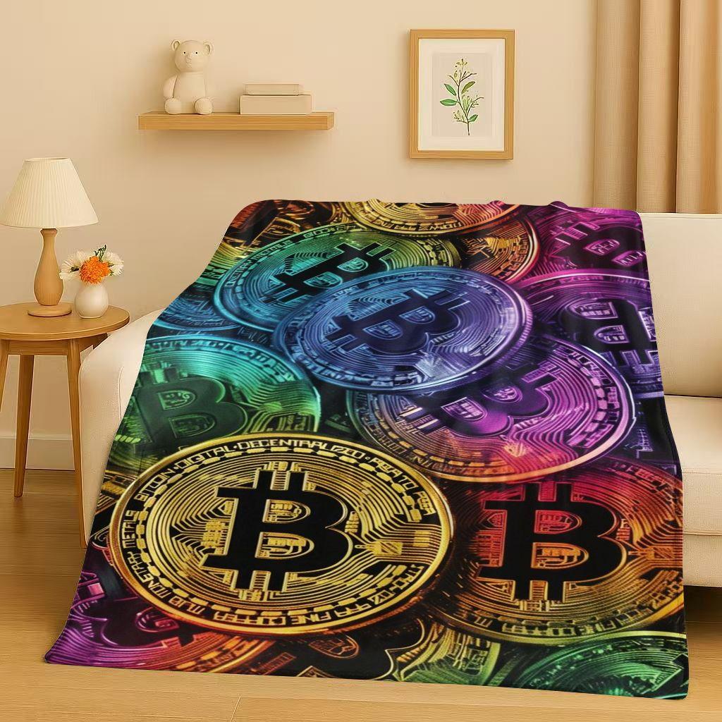 

3D Rich BTC Bitcoin Circuit Board Art Cartoon Flannel Blanket,Ultra Soft Warm Plush Throw for Home Bedroom Bed Sofa Cover Kids 75x90cm
