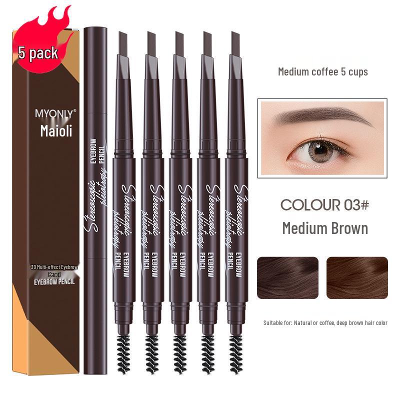 Maiouli 3D Smudge-Proof Multi-Effect Eyebrow Pencil - Beginner-Friendly Double-Ended Triangle Shape.