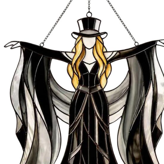 Boho Dancing Lady Suncatcher, Stained Glass Acrylic Hanging Ornament, Mystical Gothic Woman Window Spinner for Indoor Outdoor Decor, Gift