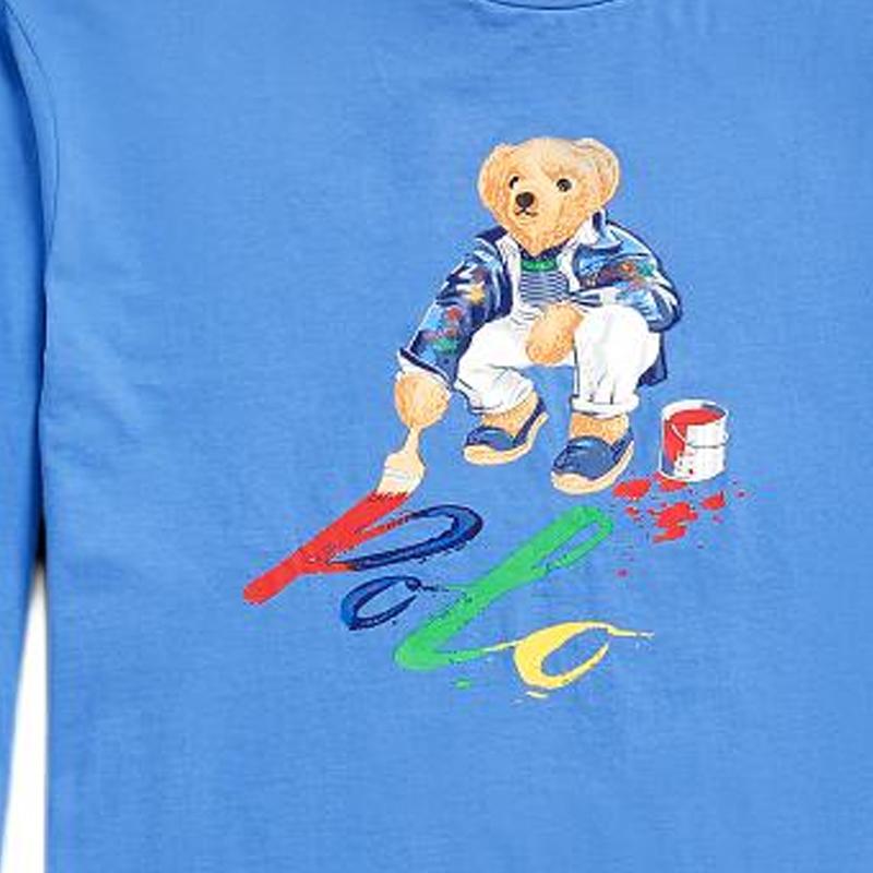 Polo Ralph Lauren SS24 Bear Letter Print Loose Fit Long Sleeve T-Shirt Men Tops Blue MNPOTSH16820340-400