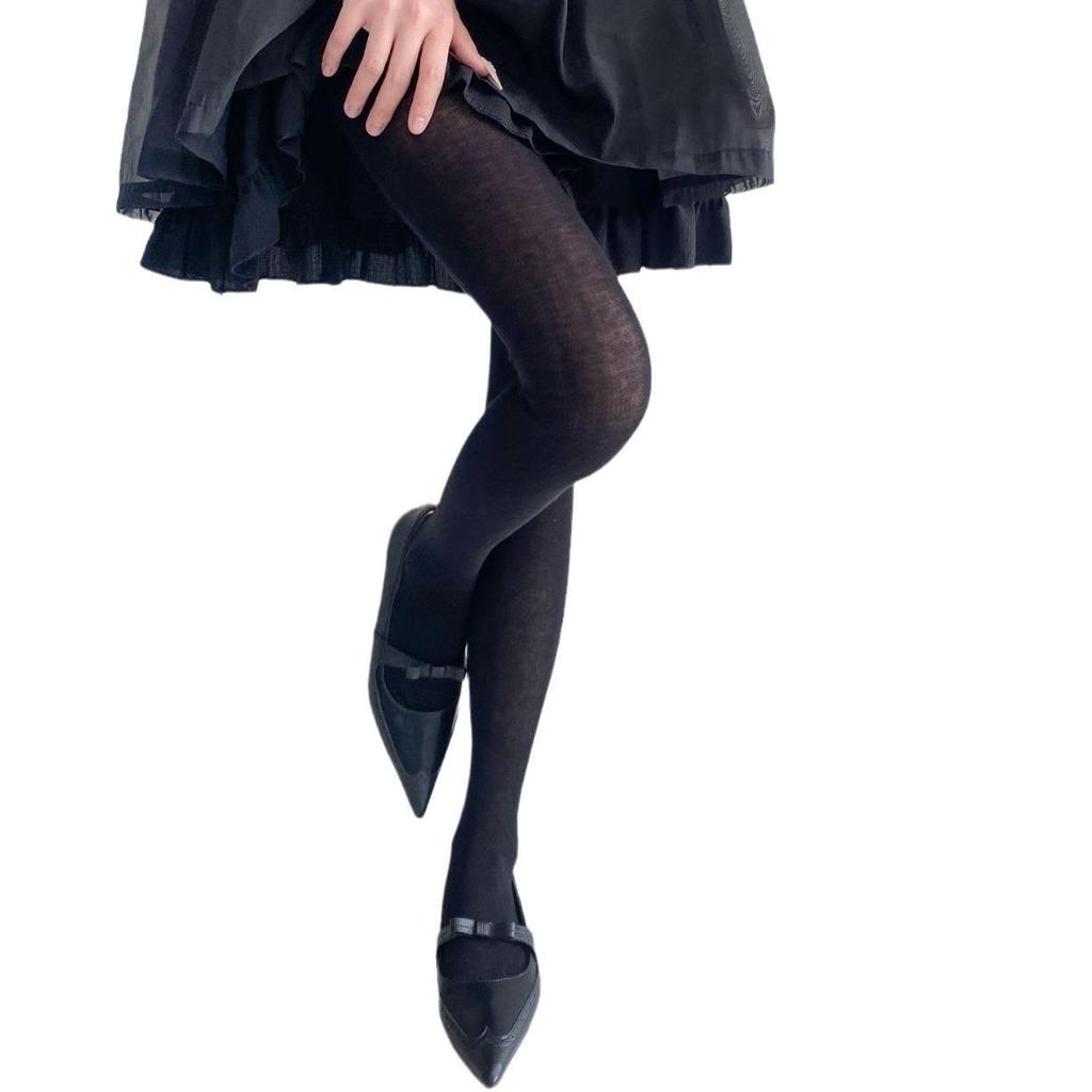 Women's Gray Sheer Thin Leggings - Spring/Summer Solid Color Cotton Knit Tights