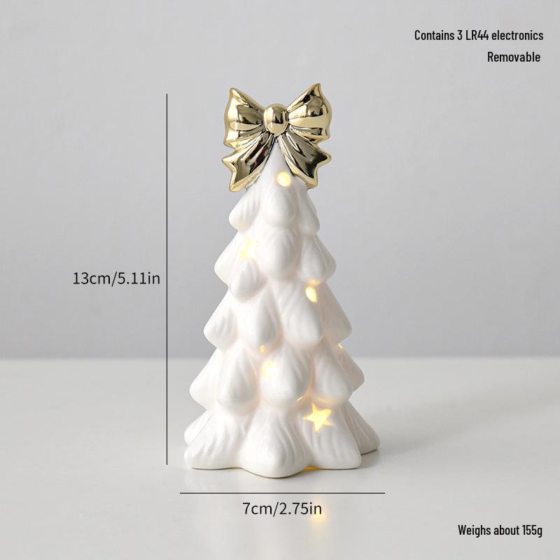 Ceramic Christmas Tree Night Light with Gold-Edged Hollow Stars & Snowflakes - Home Festival Decoration