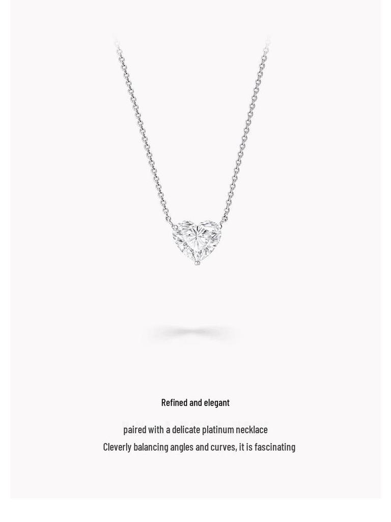 S925 Silver Moissanite Heart Necklace - Minimalist Heart-Shaped Pendant with Clavicle Chain