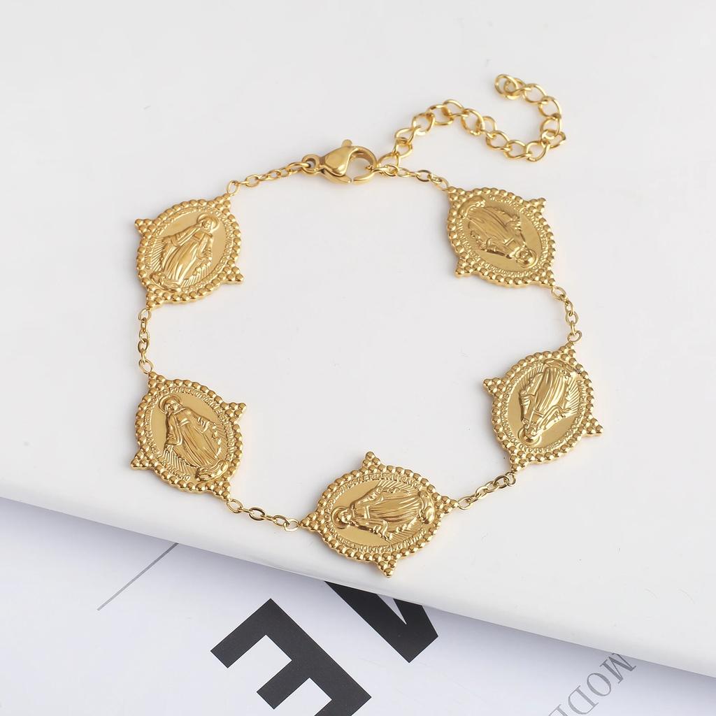 Daisy New Design Gold Plated Metal Religious Virgin Ornament Bracelet Women Creative New Design Stainless Steel Butterfly Heart