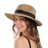 Womens Wide Brim Paper Straw Hat Beach Vacation Sun Protection Foldable Panama Style
