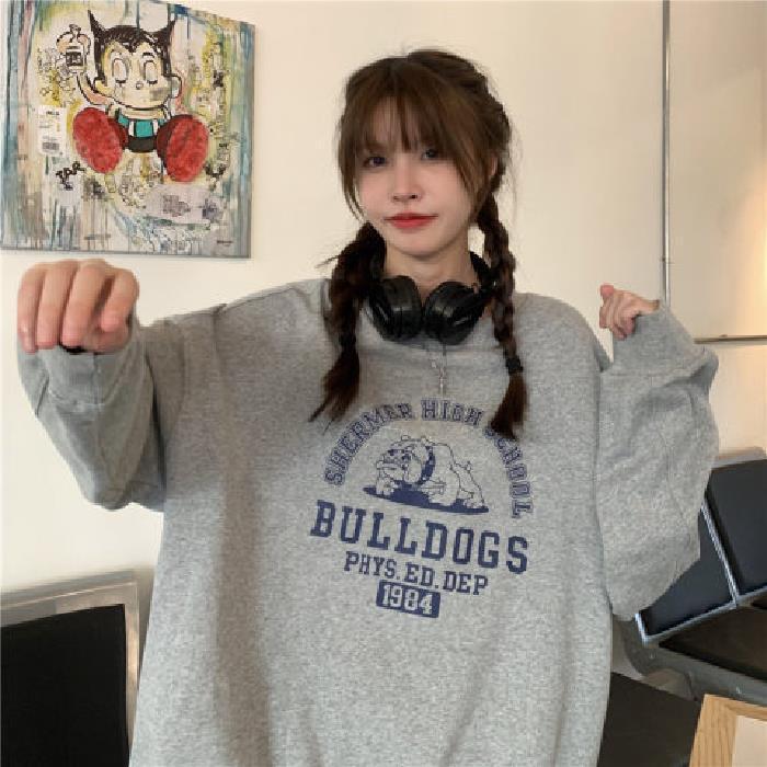 

Толстовки с капюшоном с буквенным принтом для женщин, осенняя свободная студенческая толстовка с круглым вырезом и длинным рукавом 2XL