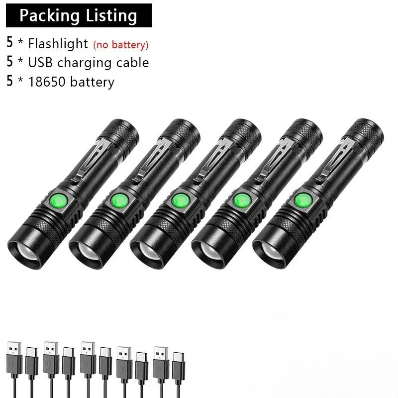 Outdoor Tactical Zoom Camping Waterproof Flash Light Aluminum Alloy Portable Torch Powerful LED Flashlight USB ReChargeable