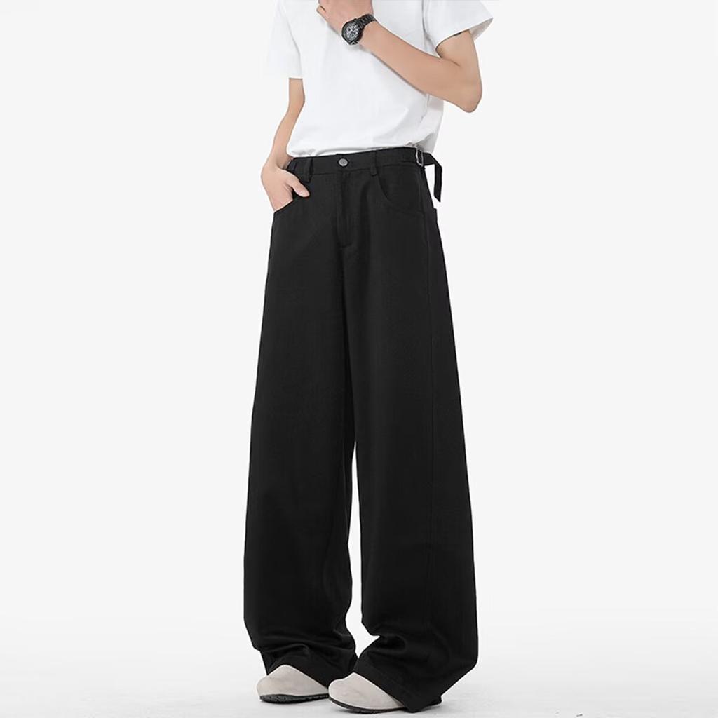 Apricot casual pants men's summer retro straight-leg suit pants cleanfit trendy brand versatile wide-leg trousers