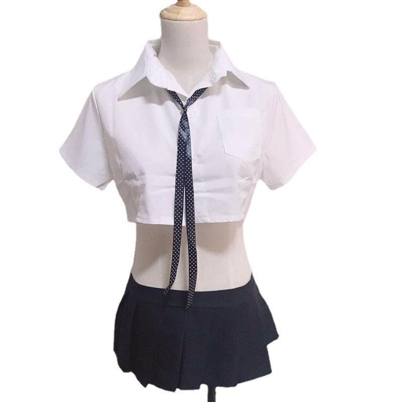 Sex Underwear Perspective College White Shirt Collar Rope Bow Uniform Temptation Plaid Pleated Skirt