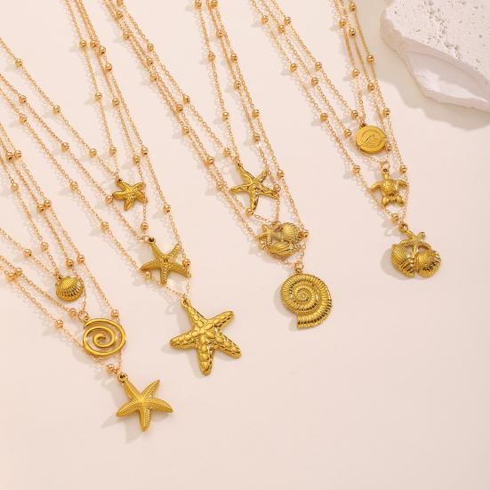 Colar Costeiro de 3 Camadas para Mulheres Pingente de Estrela do Mar Concha Tartaruga Colar de Férias de Verão Joia de Férias na Praia Presente