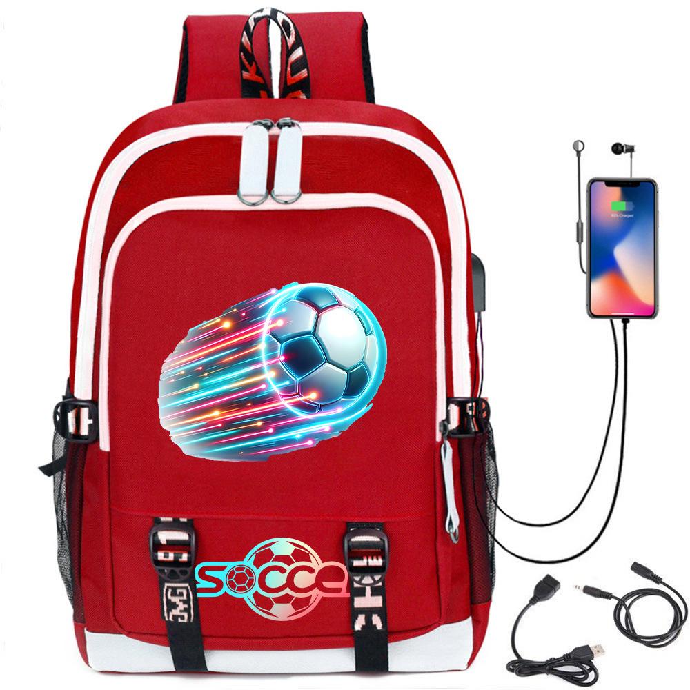 Football Star Printed Schoolbag Backpack Usb Charging Student Backpack Computer Bag