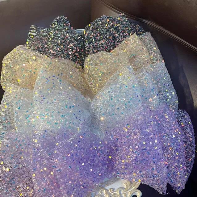 10Yards 6CM Sequin Chiffon Ribbon with Silver Gold Wire for DIY Hair Bow Clothing Sewing Supply Craft Accessories Tulle Ribbon