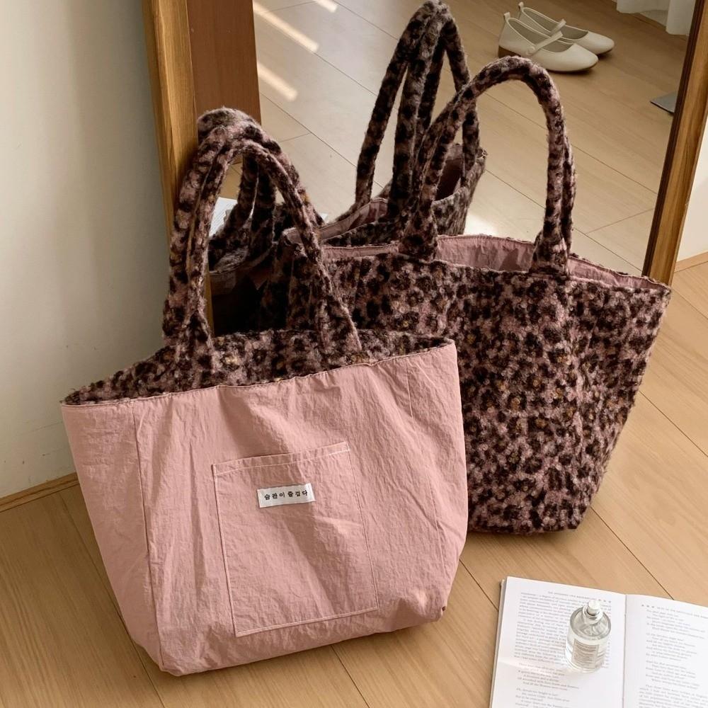Leopard Tote Bag Double-sided Use Leopard Print Korean Leopard Shopping Bag Aesthetic Large Capacity Storage Shoulder Bag