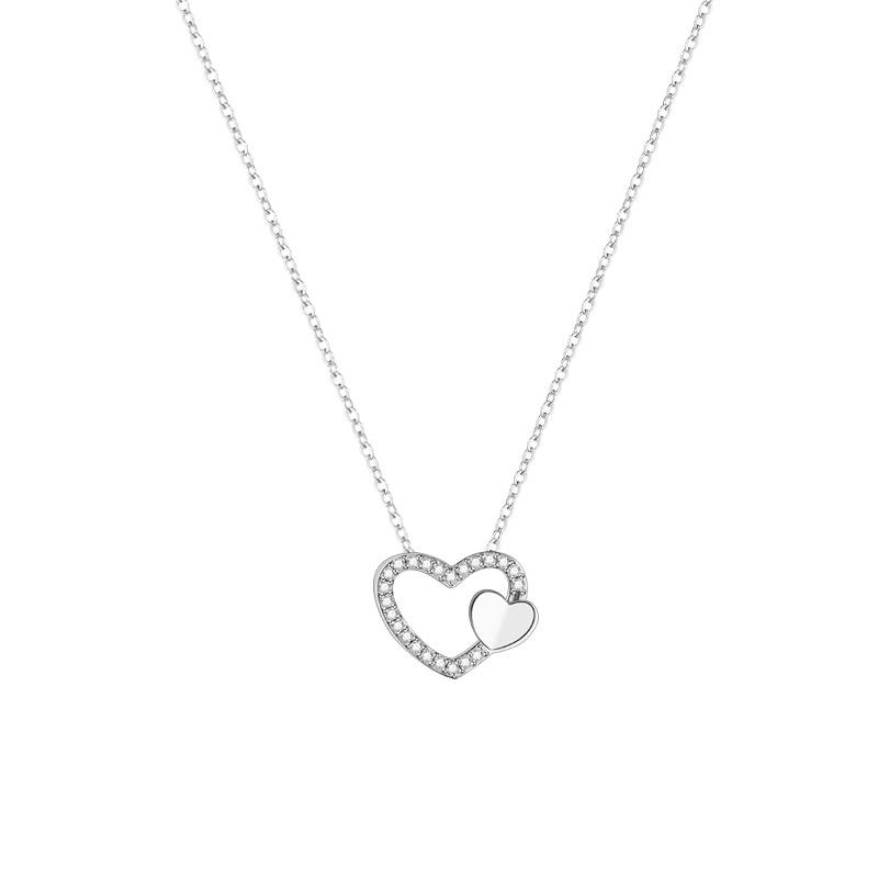 Heart-To-Heart Necklace Female Korean Version Niche Light Luxury Love Diamond-Encrusted Heart Pendant Collarbone Chain Quality