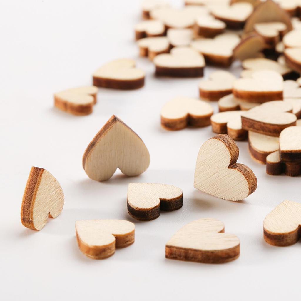100 Pcs Wood Love Heart Shape Buttons Table Scatter Craft DIY Wedding Decor