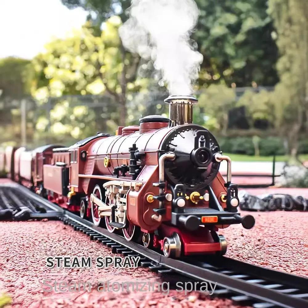 Classic Train Railway Set Steam Locomotive Small Train Electric Simulation Retro Alloy Head Rail Car Electric Model Toy