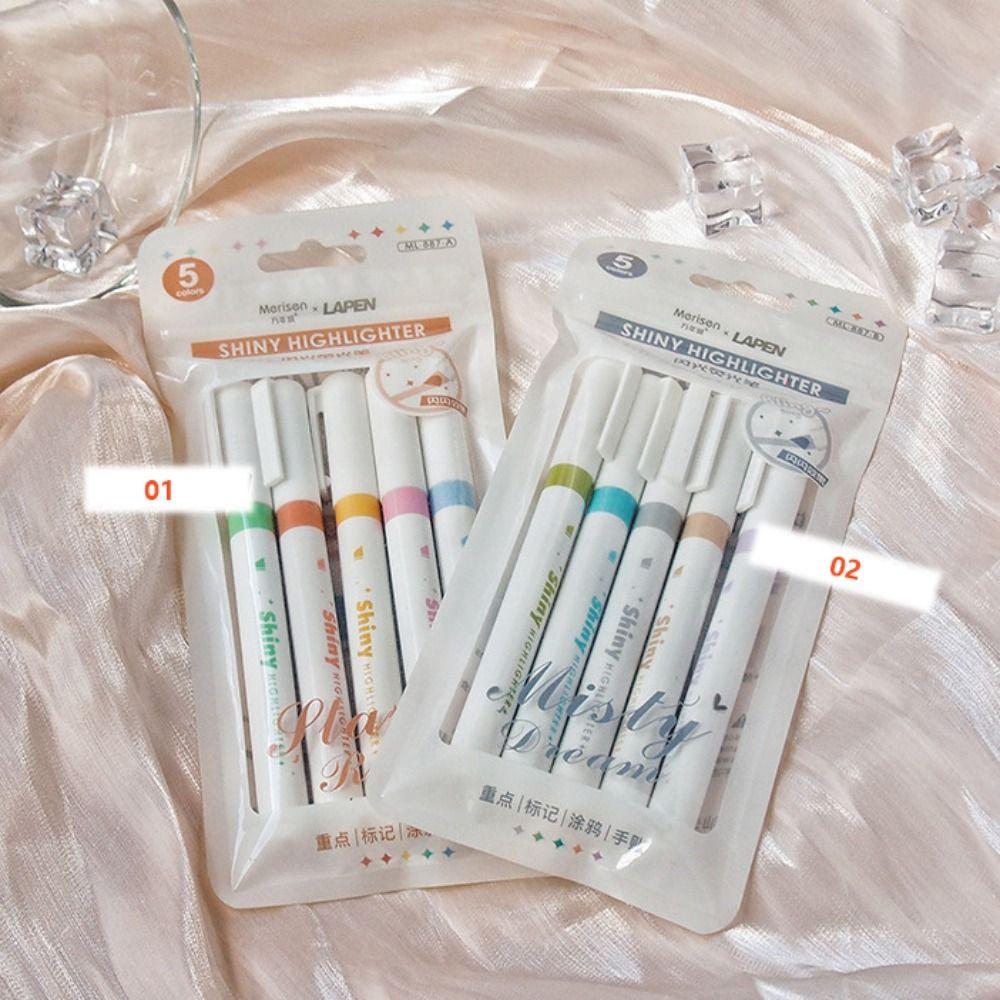 5PCS High Gloss Glitter Highlighters Colorful Shiny Fluorescent Pen Marking Pen  Students Gift