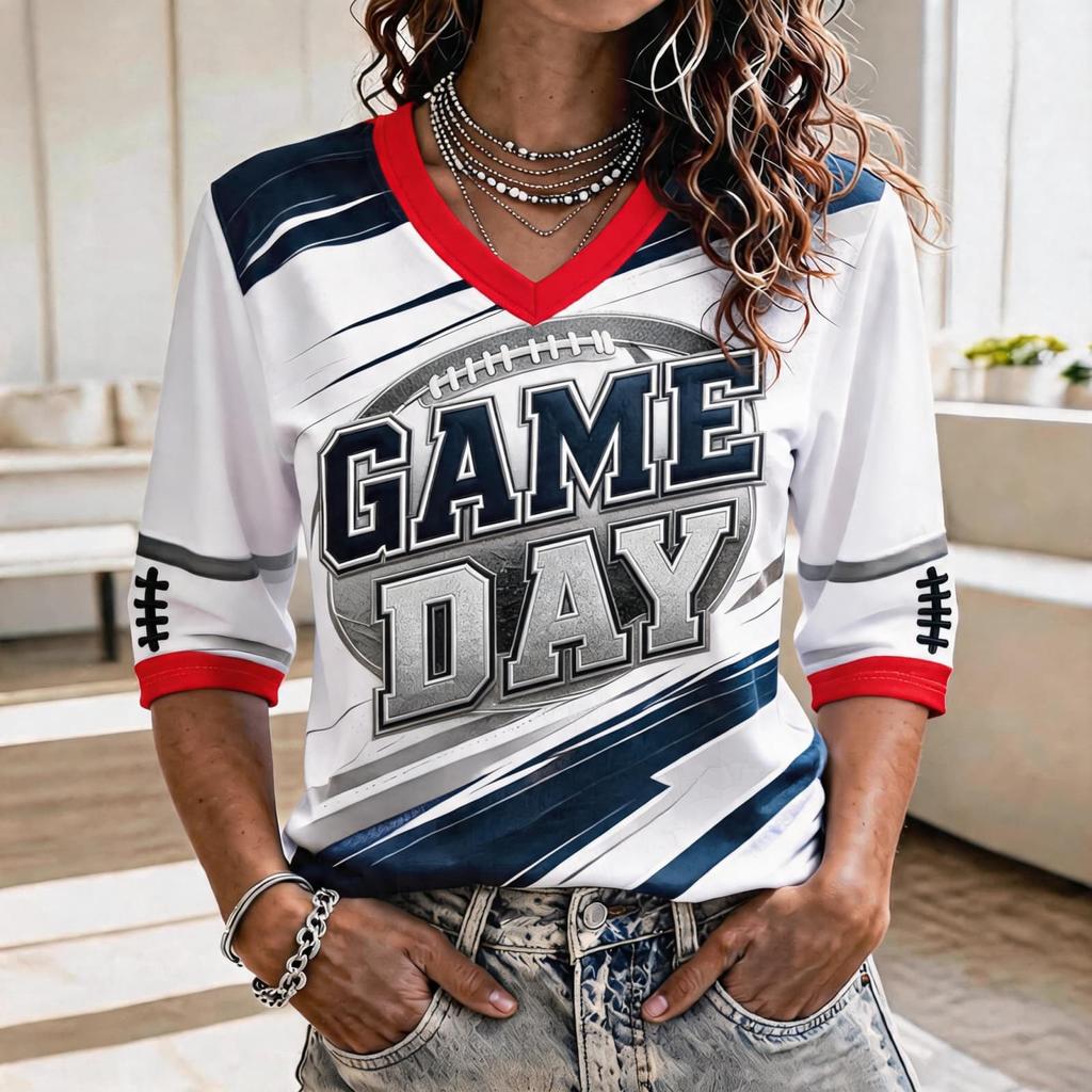 Camiseta de Fan de Fútbol para Mujer de Manga Tres Cuartos para Animación Diurna y Apoyo en el Estadio