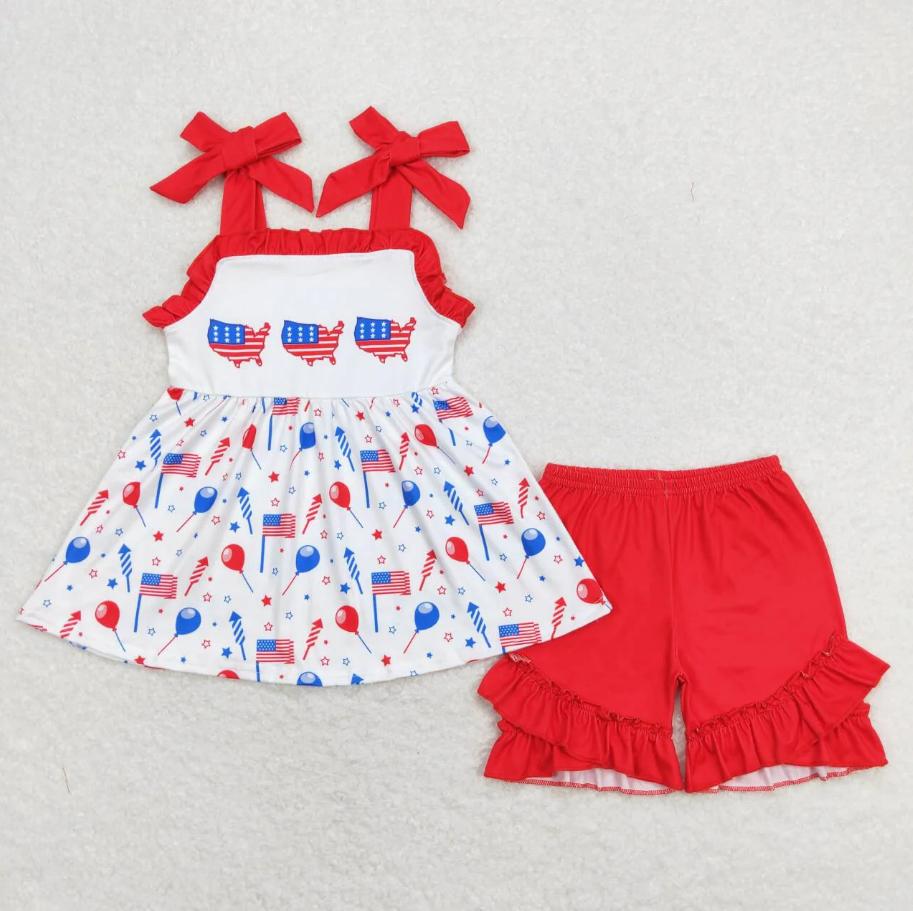 Sibling Boys Baby Girls 4th of July Flags Balloons Kids Outfits Sets 0-3m коралл красный