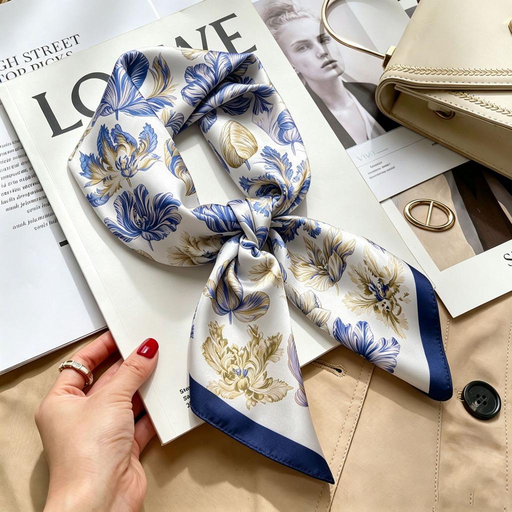 Spring and Autumn thin flight attendant occupation small scarf headscarf small square scarf female foreign style literary Korean versatile cartoon sil