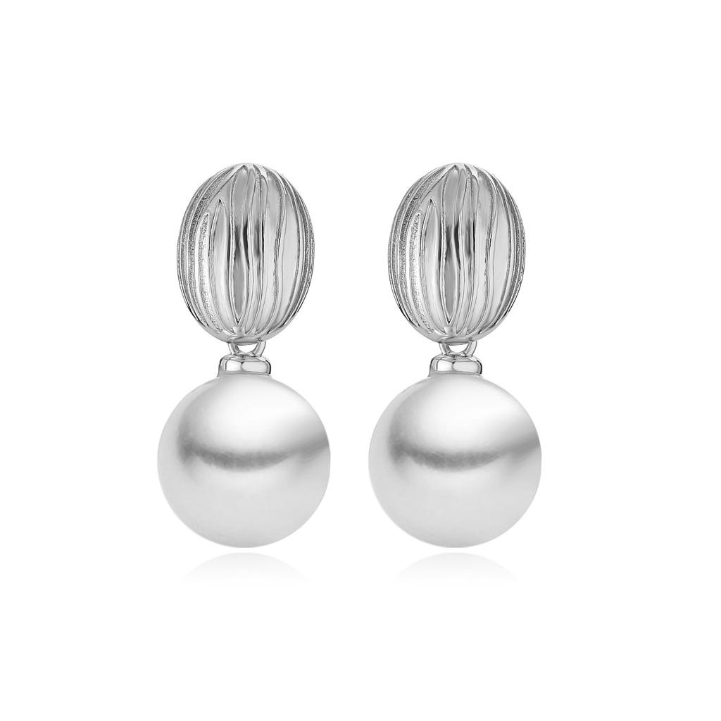 18K Gold Plated Brass Fashion Thick Round Circle Threads Textured Pearl Hoop Earrings for Women High Quality Zircon