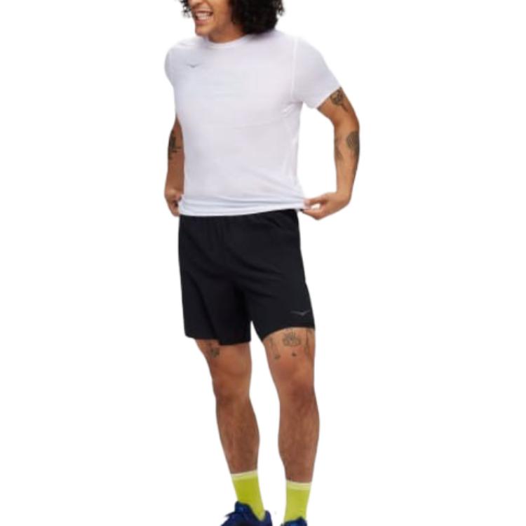 HOKA ONE ONE Solid Color Outdoor Mid Waist Elastic Casual Shorts Men shorts Black 1151080-BLK