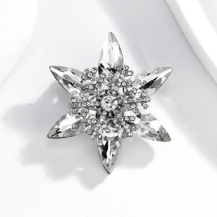 Hypoallergenically Snowflake Design Brooch Sparkling Glass Rhinestones And Metal Construction Lapel Pin