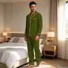 Herren Casual Farb-Pyjama-Set mit durchgeknöpftem Hemd und gerader Hose - Zweiteilige bequeme Nachtwäsche
