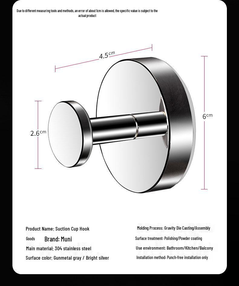 304 Stainless Steel Rotating Suction Cup Hook – Strong, No-Drill, Load-Bearing Hook for Kitchen, Bathroom, and Toilet.