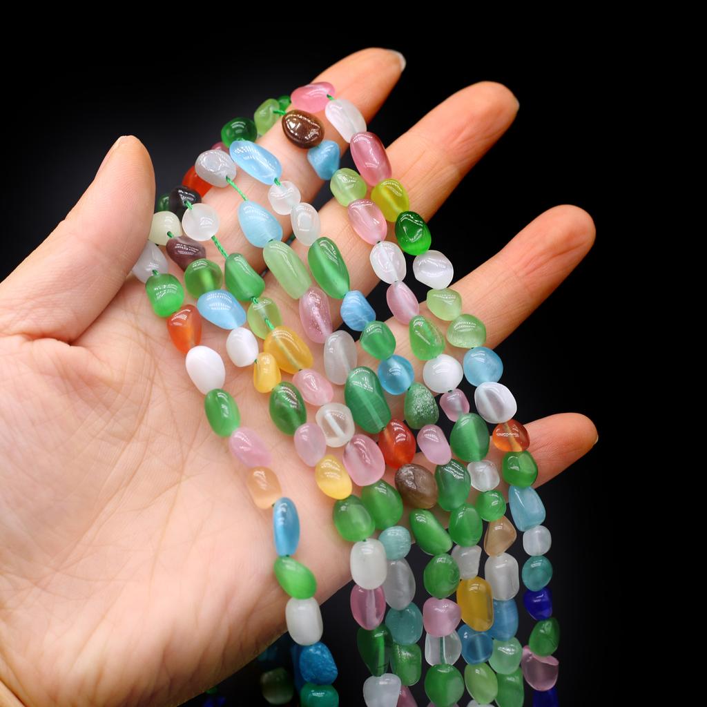 1String, Colourful Reiki Healing Gemstone Beads, 6-8mm Oval Energy Natural Stone Loose Spacer Beads for Jewelry Making DIY Christmas Gift Beading 38cm