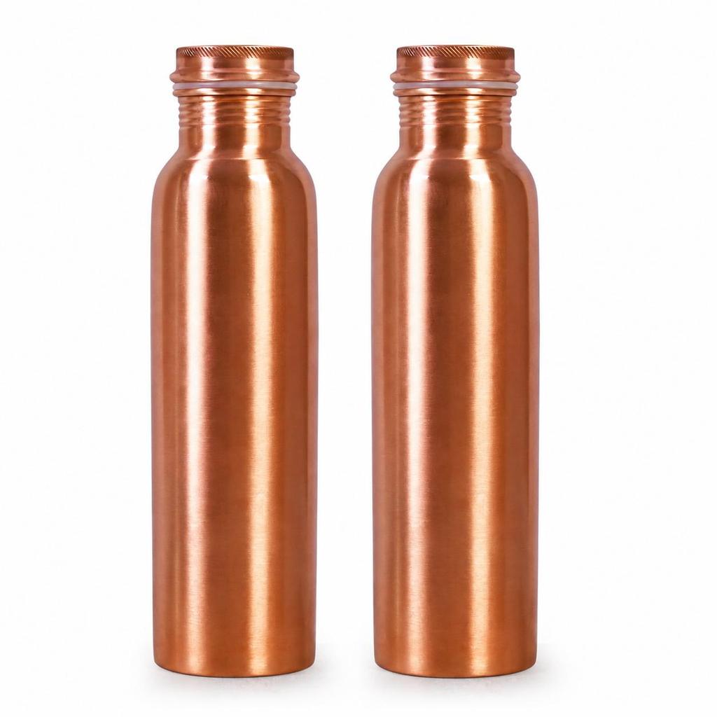 Nirmal Ganga Plain design Copper Water Bottle - 1 Litre, Pack of 2