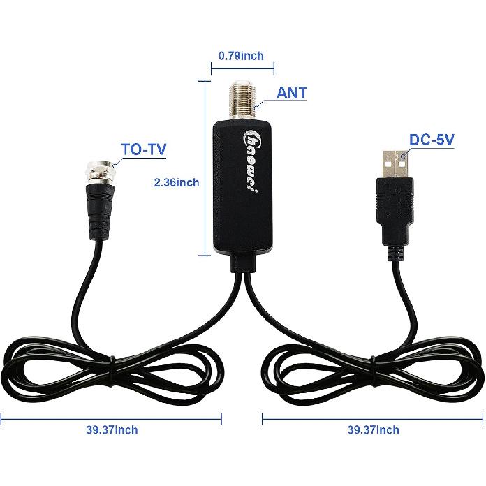 Chaowei High Gain TV Antenna Amplifier Signal Booster for HD TV Antenna with USB Power Supply, Boost Any Passive Antenna up to 50 Miles Range Gain