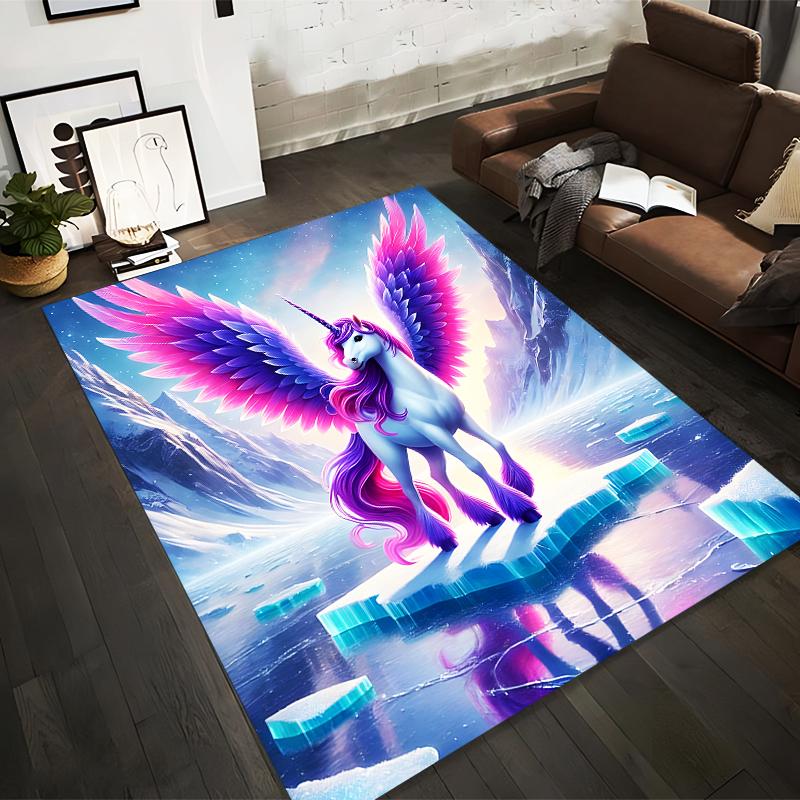 

Fantasy Unicorn with Colorful Wings on Ice Landscape Carpet Design Suitable for use as an anti-slip for living room bedroom sofas 40x60cm( 15x23in )