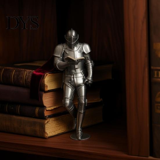 Small Metallic Sculpture Medieval Knight Bookshelf Decor, Armored Statue, Unique Gothic Library Figurine for Book Lovers, Fantasy Home & Office