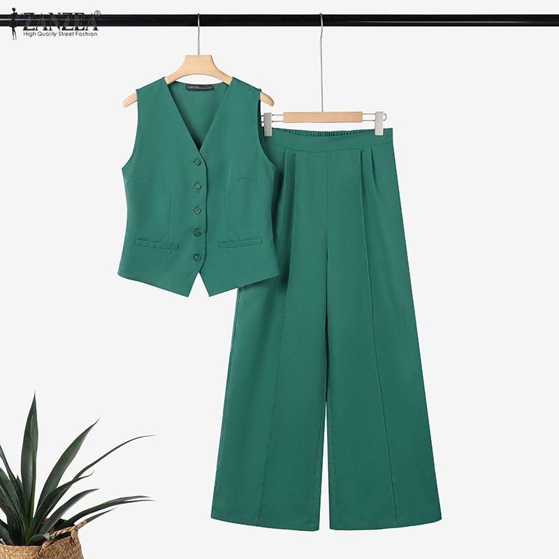 ZANZEA Women Sleeveless Vest Tops and Pants Summer Two Piece Suit Sets