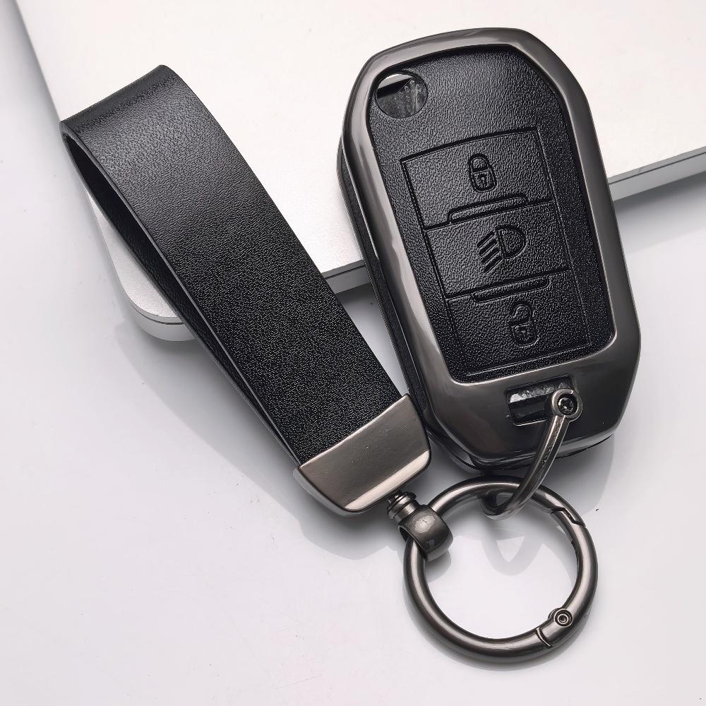 Zinc Alloy Leather Car Key Case Cover Holder For Peugeot 208 2008 301 308 3008 Rcz 508 408 2008 307 For Citroen C3 C4 Berlingo