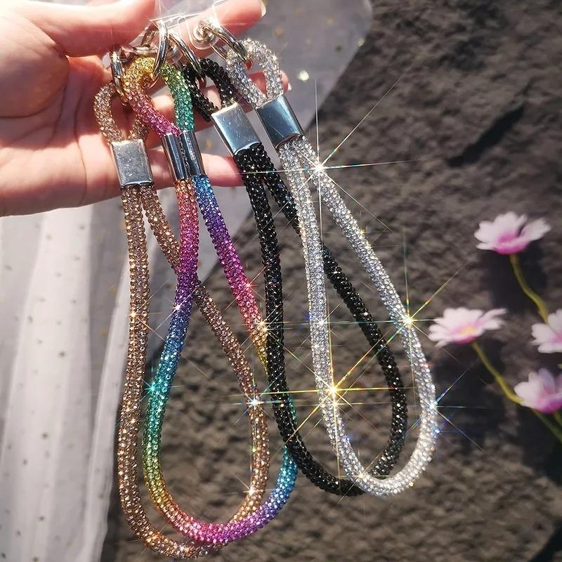Glitter Flashy Rhinestone Cell Phone Charm Lanyard for Mobile Phone Diamond Crystal Phone Wrist Straps Keychain Hanging Anti-lost Rope
