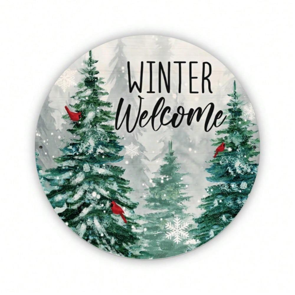 Snowflake Tree Round Metal Tin Sign Wall Art Home Bar Garden Decor Holiday Gift
