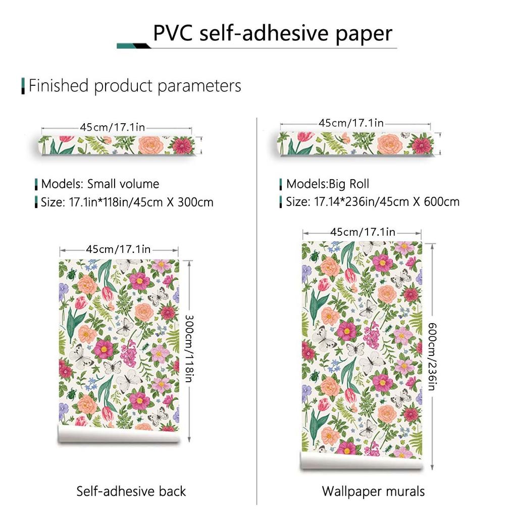 Floral Peel and Stick Wallpaper Boho Multicolor Flower Self Adhesive Removable Wallpaper for Bedroom Cabinets Decor Vinyl Roll