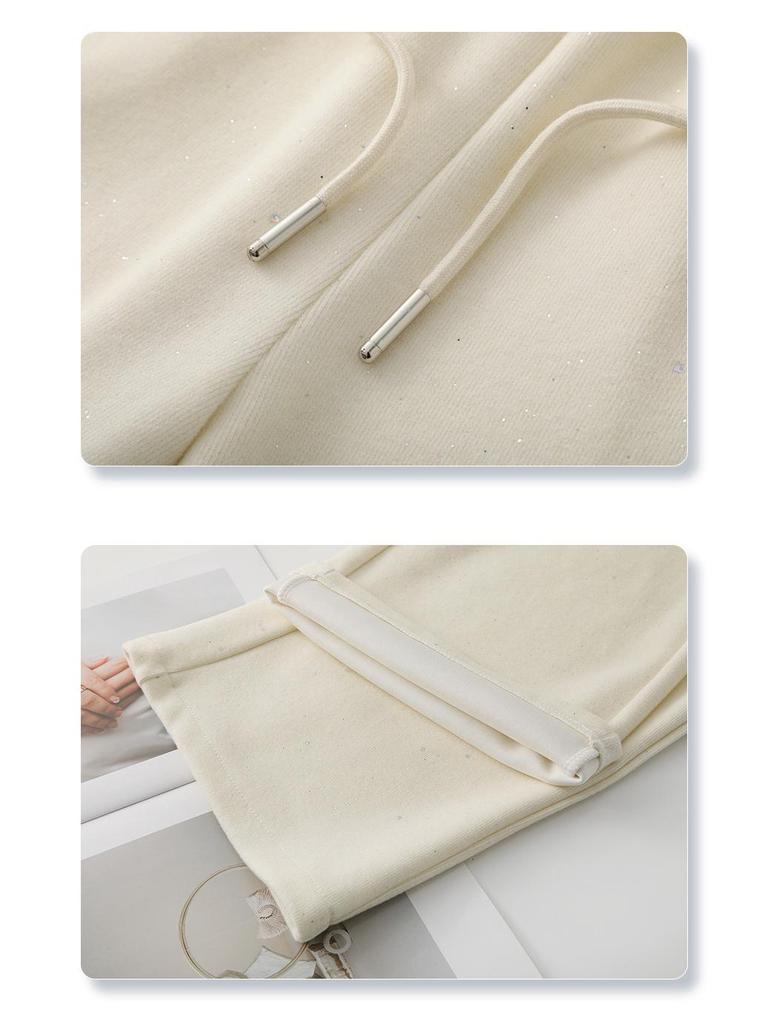 Gray Glitter High-Waisted Wide-Leg Elastic Drawstring Pants for Women - Spring/Autumn 2025