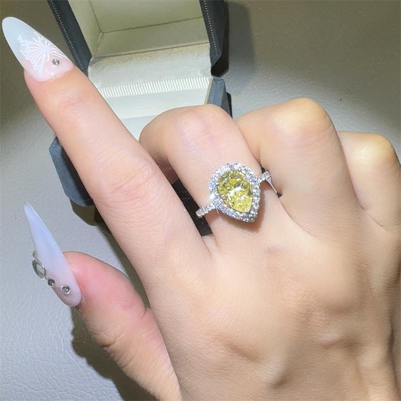 Yellow Drop Moissanite Pear Shape Engagement Ring - European & American Style Women's Colored Diamond Ring