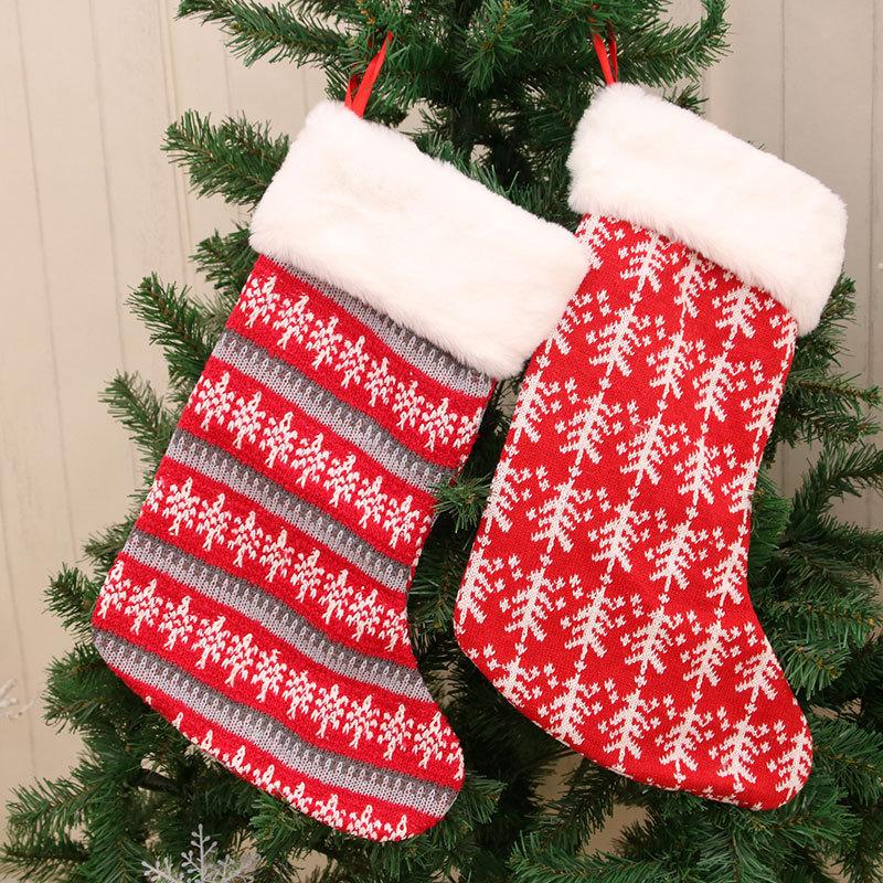 Christmas Socks Knitwear Stockings Christmas Large Socks Red and White Striped Gift Bag Children's Gift Bag