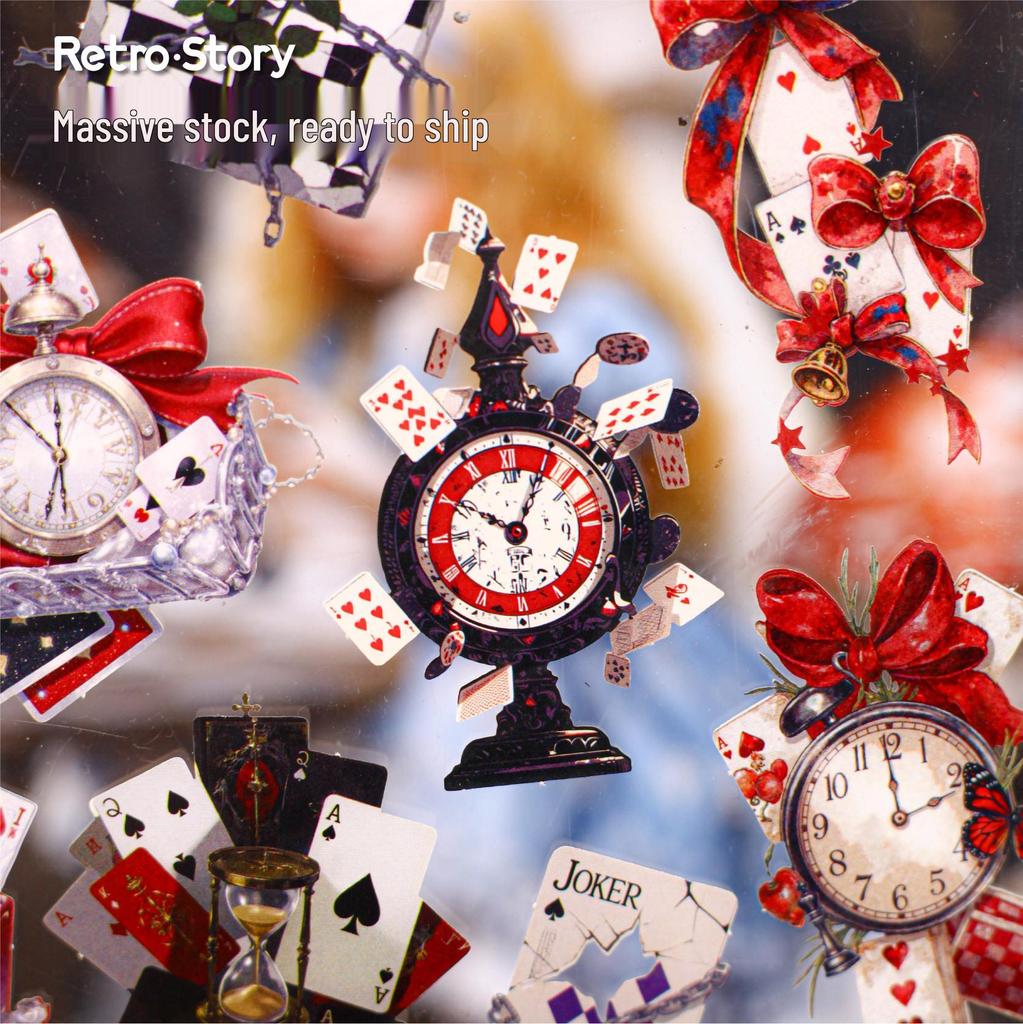 RetroStory Vintage Playing Cards Sticker Pack - 16 Sheets, 6 Styles for Journaling and DIY Decorations.