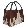 Scottish Highland Cow Cowhide Texture Thermal Insulated Lunch Bag Animal Hide Leather Lunch Container for Picnic Meal Food Box