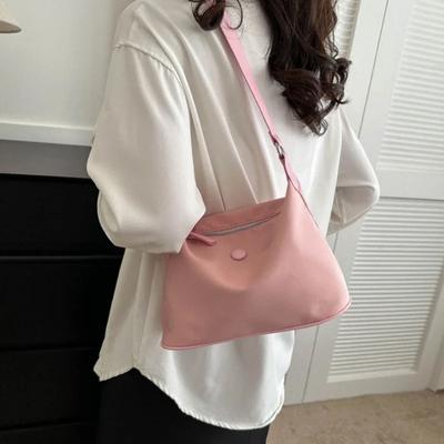 Bolsa de nylon rosa para axilas, estilo coreano, nova bolsa leve com textura, bolsa pequena, combinando com todos os tipos de bolsa de ombro para mulheres e meninas