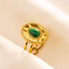 Green Striped Stone Vintage Gold Color Stainless Steel Open Adjustable Rings For Women Men Accessories Finger Jewelry Sun Flower