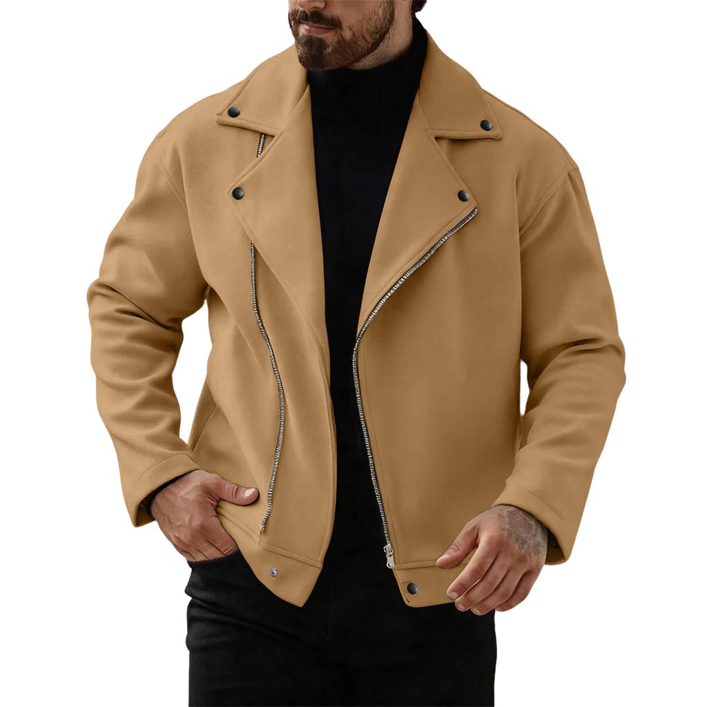 Men's Modern Motorcycle Jacket Lightweight Zip Up Long Sleeve Motorcycle Coat Slim Fit Lapel Outdoor Windbreak