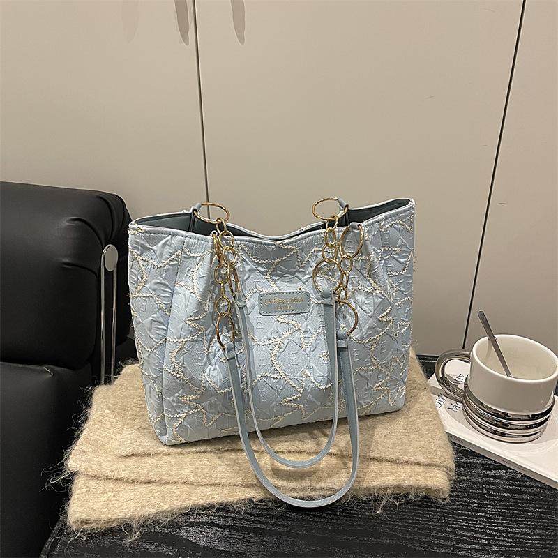 Star Embroidery Shoulder Bags for Women Large Capacity Versatile Ladies Casual Tote Bag College Style Simple Female Handbags