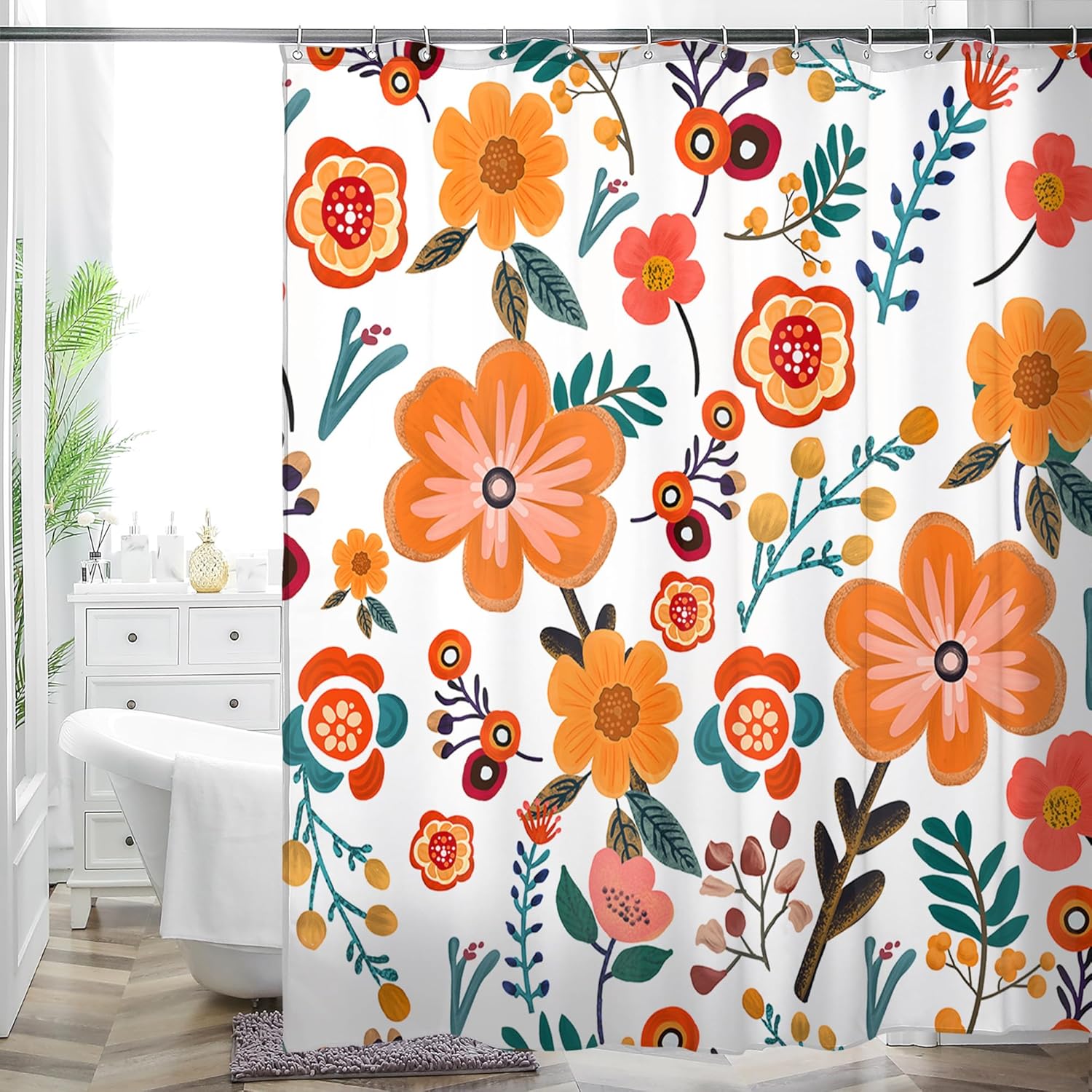 

Bohemian Flower Bathroom Curtain Colorful Boho Floral Print Beautiful Bright Polyester Fabric Cloth Shower Curtain for Bathroom 120x180CM